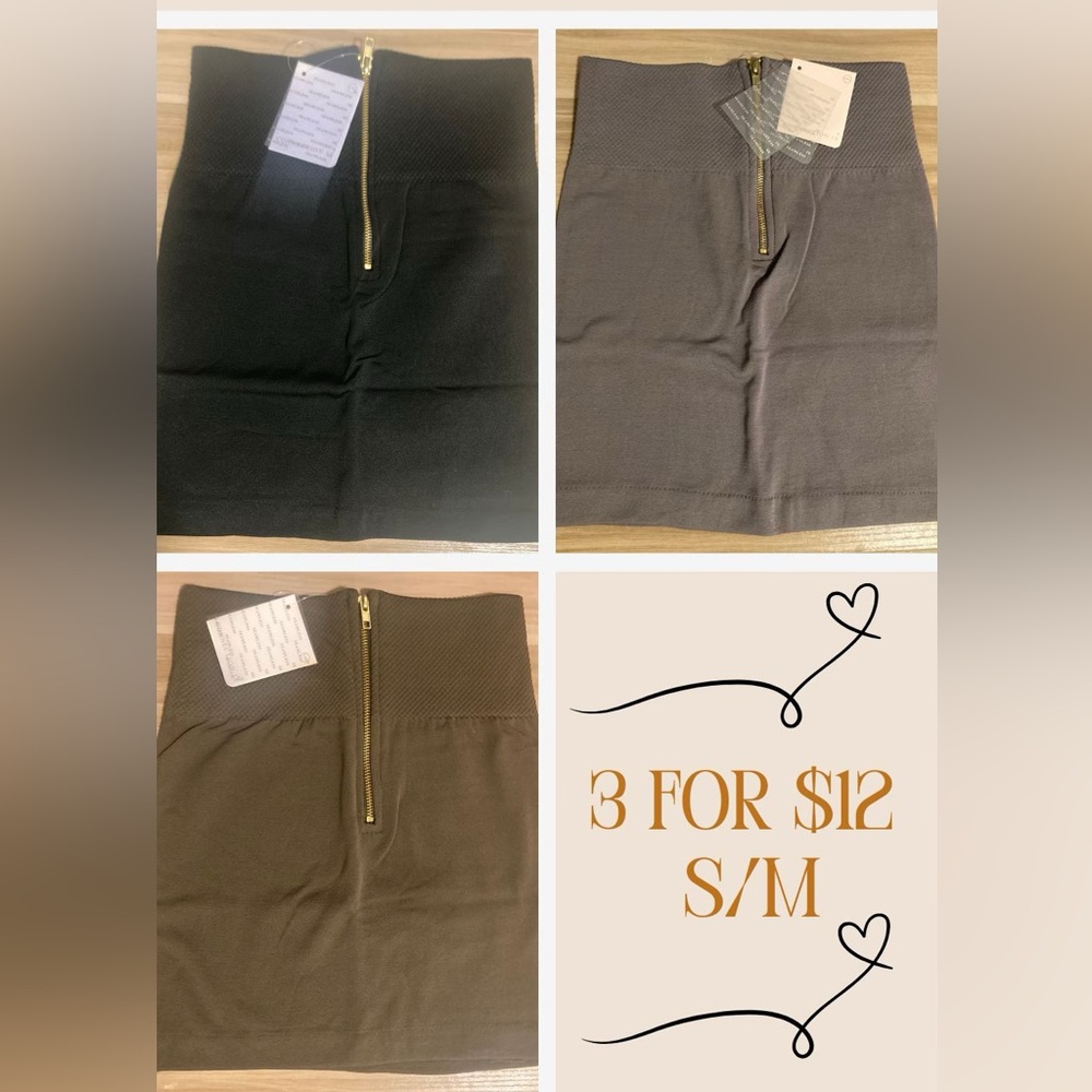 NEW spandex mini skirt S M Lot 3 Connection 18 Fit 2-8 Shapewear Zip taupe black